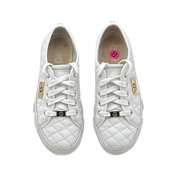G by Guess White Y2K Quilted Sneakers Womens Size 8 Gold Logo Detail Los Angeles - Picture 5 of 6